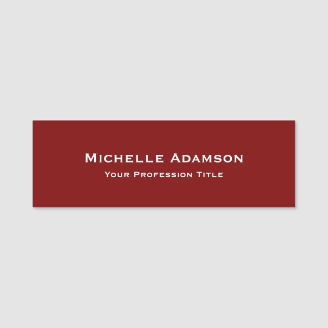 Deep Red Professional Plain Modern Name Tag (Front)