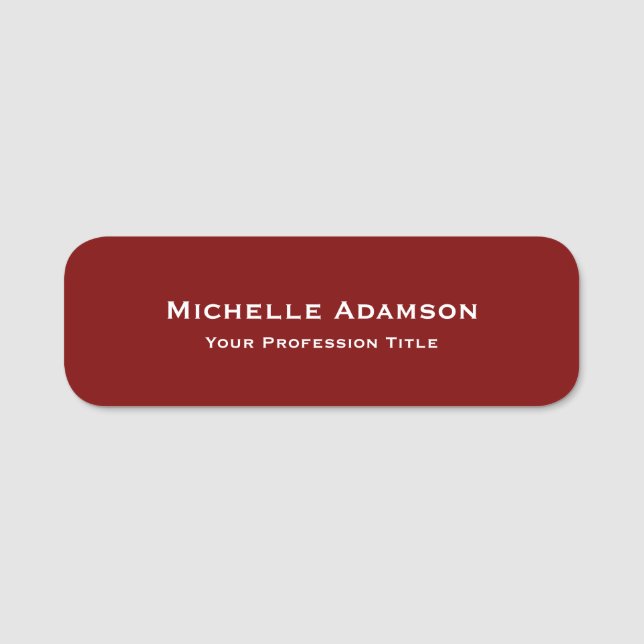 Deep Red Professional Plain Modern Name Tag (Front)