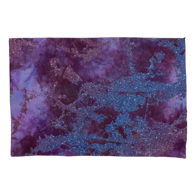 Deep red purple blue ombre glitter marble pillowcase (Front-Left)