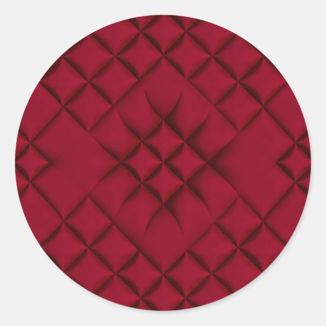 Deep Red Quilted Leather Pattern Classic Round Sticker (Front)