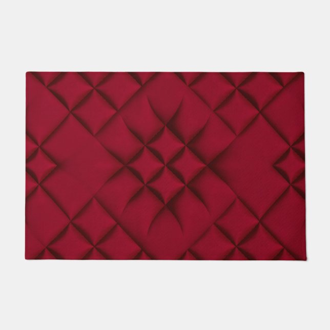 Deep Red Quilted Leather Pattern Doormat (Front)