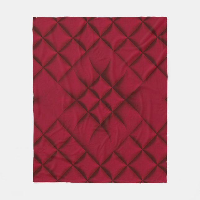 Deep Red Quilted Leather Pattern Fleece Blanket (Front)