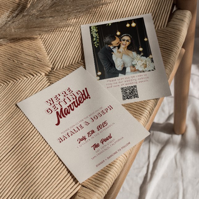 Deep Red Retro Bold Unique QR Code Photo Wedding Invitation (Creator Uploaded)
