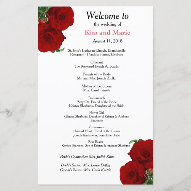 Deep Red Rose Floral - Program (Front)