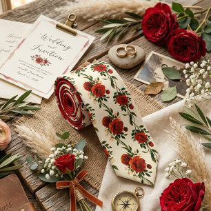 Deep Red Rose Floral Tie