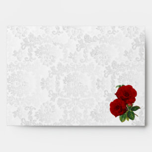 Deep Red Rose Floral Wedding Envelopes
