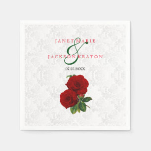 Deep Red Rose Floral Wedding Napkin