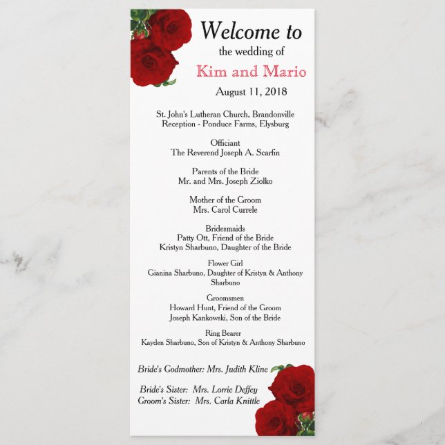 Deep Red Rose Floral Wedding Program Programme (Front)