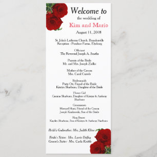 Deep Red Rose Floral Wedding Program Programme