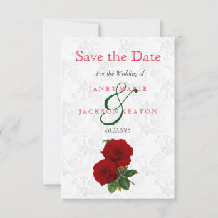 Deep Red Rose Floral Wedding - Save The Date