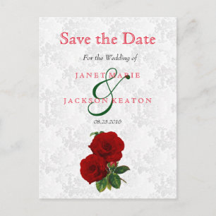 Deep Red Rose Floral Wedding - Save The Date Announcement Postcard