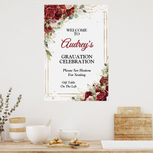 Deep Red Rose Hanging Poster Welcome Sign
