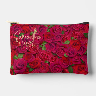 Deep Red Rose Pattern I Love You With Custom Name Accessory Pouch