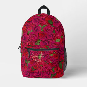 Deep Red Rose Pattern I Love You With Custom Name Printed Backpack