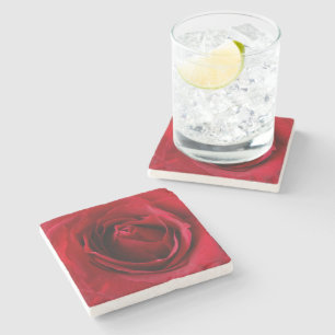 deep red rose stone coaster
