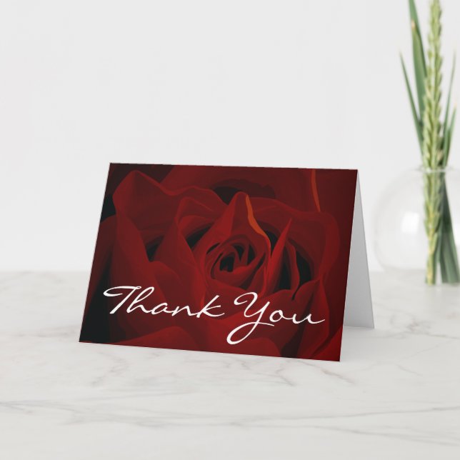 Deep Red Rose Thank You Card (Front)