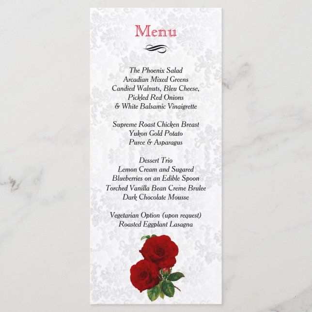Deep Red Rose Wedding - Menu (Front)