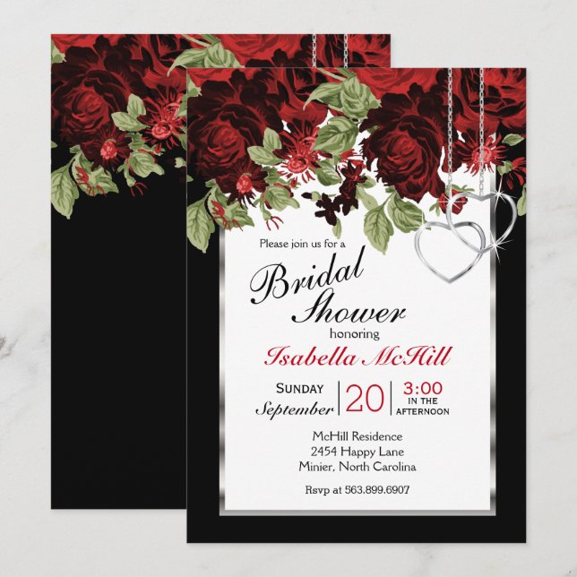 Deep Red Roses - Bridal Shower Invitation (Front/Back)