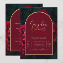 Deep Red Roses Forest Green Winter Wedding