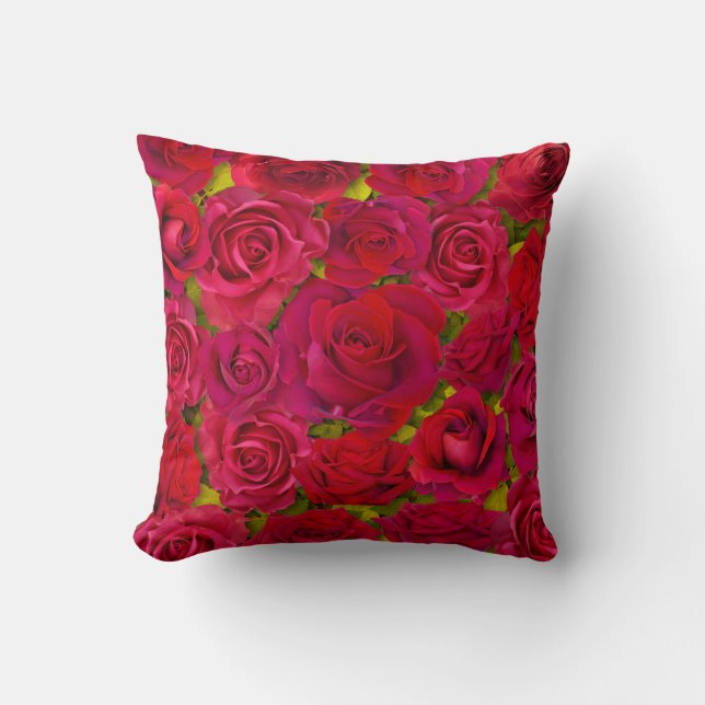 Deep Red Roses Romantic Pattern Cushion (Front)