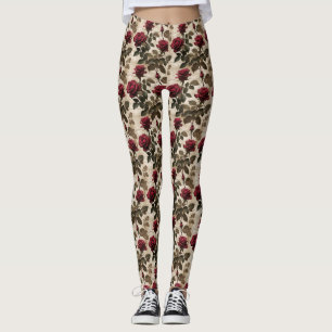 Deep Red Roses With Dark Green Leaves Leggings