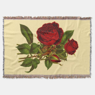 Deep Red Roses Woven Throw