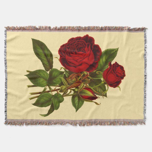 Deep Red Roses Woven Throw Blanket (Front)