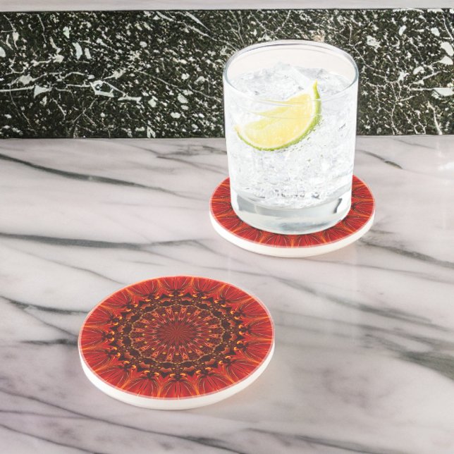 Deep Red Rudbeckia Floral Mandala  Coaster (Creator Uploaded)