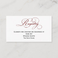 Deep Red Script Wedding Registry Information Card