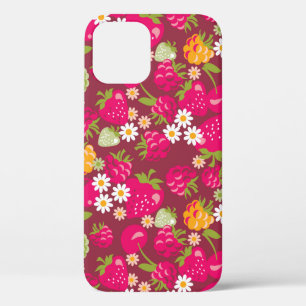 Deep red seamless fabric sample of berries iPhone 12 case