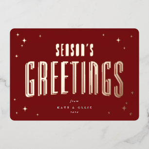 Deep Red Season's Greetings Retro Stars Flat Foil Holiday Card