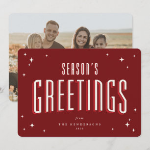 Deep Red Season's Greetings Retro Stars Flat Photo Holiday Card