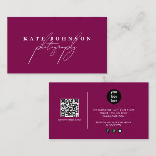 Deep Red Signature Script QR Code Social Media Business Card