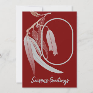 Deep Red & Soft green leaves minimal Christmas Holiday Card