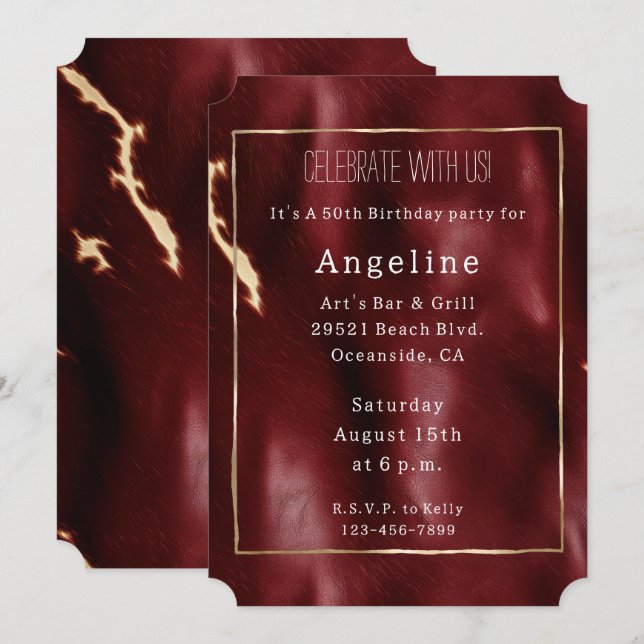 Deep Red Southwest Cowhide Invitation (Front/Back)