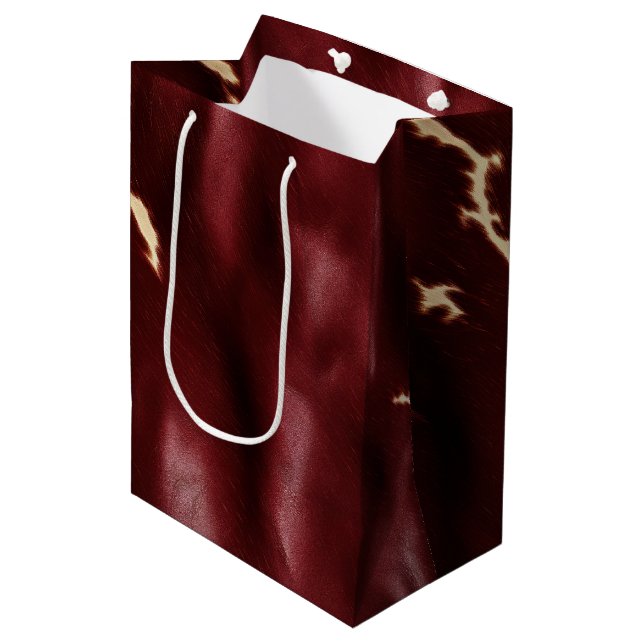 Deep Red Southwest Cowhide Medium Gift Bag (Front Angled)