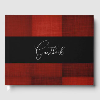 Deep Red Square Patches Wedding Guest Book