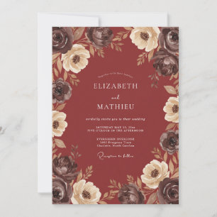 Deep Red Stately Autumnal Wedding Invitation