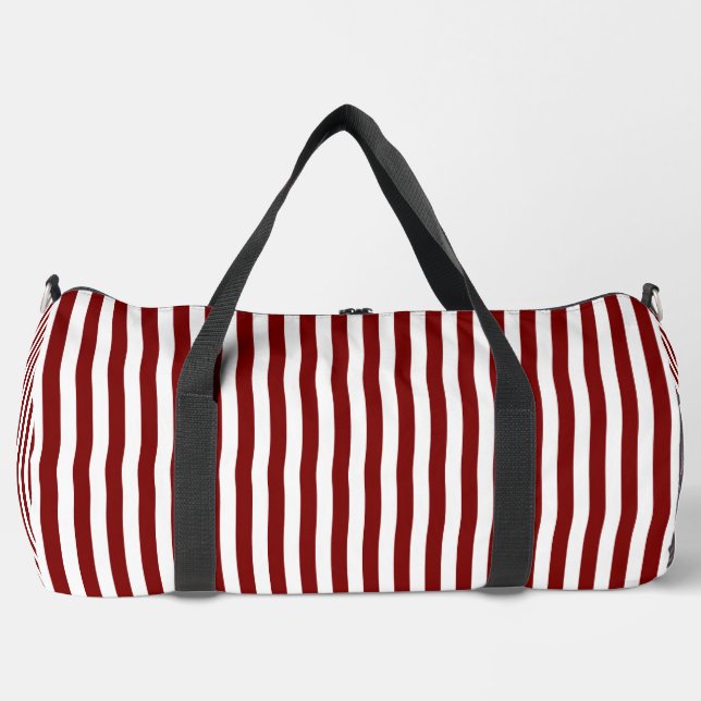 Deep Red Stripes on White | Stylish and Functional Duffle Bag (Front)