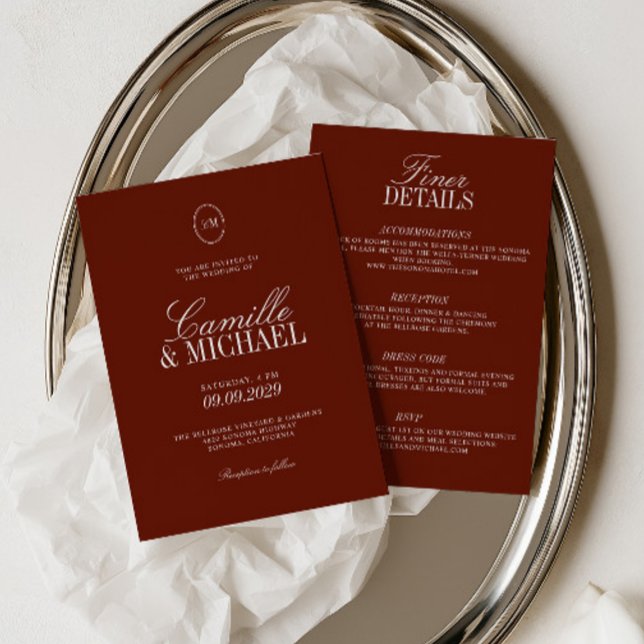 Deep Red Terracotta All in One Modern Wedding  Invitation (Deep Red Terracotta All in One Modern Wedding Invitation)