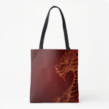 Deep Red Tote Bag with Colourful Dragon Print
