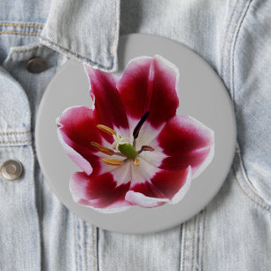 Deep red tulip 6 cm round badge