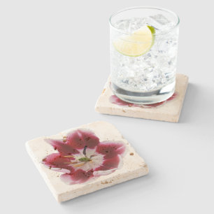 Deep red tulip stone coaster