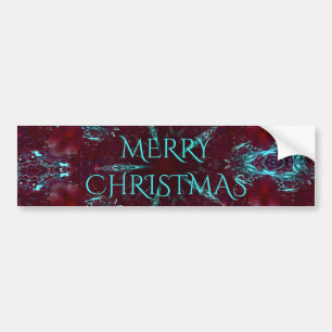 Deep Red Turquoise Merry Christmas Kaleidoscope Bumper Sticker