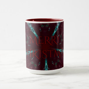Deep Red Turquoise Merry Christmas Kaleidoscope Mug