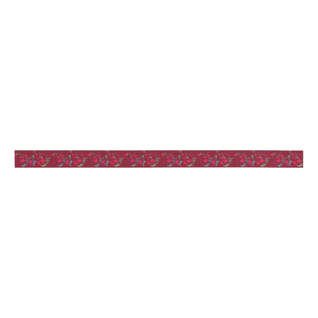 Deep Red Wassail Floral Ribbon Grosgrain Ribbon (Front)