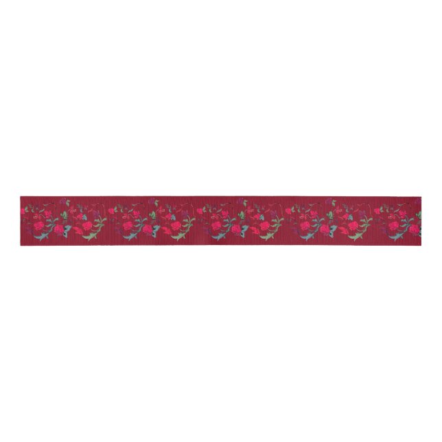 Deep Red Wassail Floral Ribbon Grosgrain Ribbon (Front)