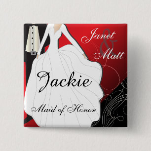 Deep Red Wedding Party 15 Cm Square Badge