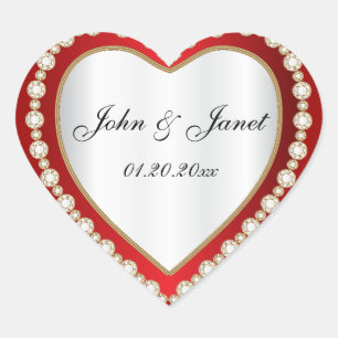 Deep Red White Diamond Jewel Heart Sticker