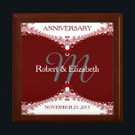 Deep Red White Lace Wedding Anniversary Gift Box<br><div class="desc">Unique and Stylish fractal art lace in deep red and white - Exquisite and elegant custom Wedding, Anniversary or engagement present. Personalise with names, anniversary date and monogram or numbers - made into a wonderful wooden gift box to keep trinkets, jewellery box for your special keepsakes. Makes a wonderful gift...</div>